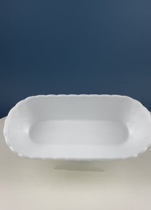 Oval Milk Glass Bowl with 3-D Plaited Detail. Classic White Chic Serving Dish. Modern Farmhouse. Holiday Celebration. Table Center Piece.