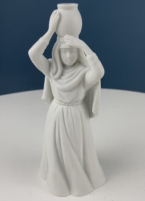 Woman Carrying Water Jug. Vintage, Avon Nativity Set Figurine. White, Bisque Porcelain Statuette.  Beautiful Drapery. Christmas Celebration.