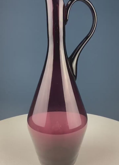 Hand Blown Glass Purple Pitcher Vase or Art Piece. Collectible Glass. Beautiful Aubergine Color. Slim Modern Stunning Centerpiece.