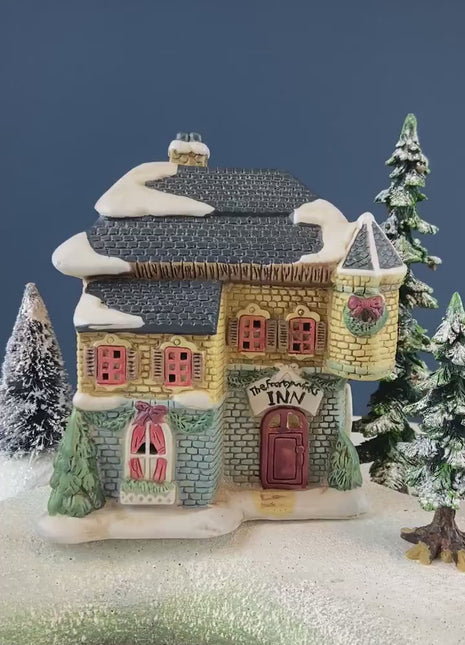 Christmas Village Fortynicks Inn. Illuminated Porcelain Hand Painted Building. Alternative Holiday Decoration. Home or Retail Display.