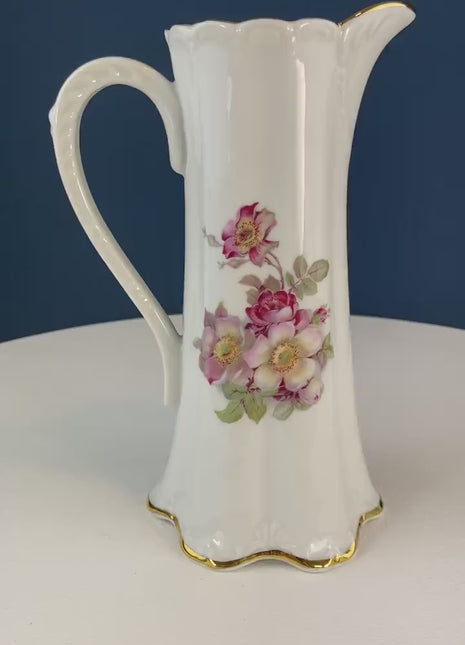 Vintage Water, Juice, Milk Pitcher or Flower Vase. Beautiful Tea Rose Motif. West German Porcelain. Fine Bone China. Bohemian Chic.