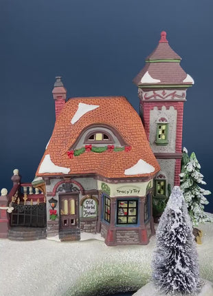 Old World Toyland Christmas Village House. Tracy's Toy. Illuminated Porcelain Bldg. Secular or Religious Holiday Decor. KidsRoom. Retail.