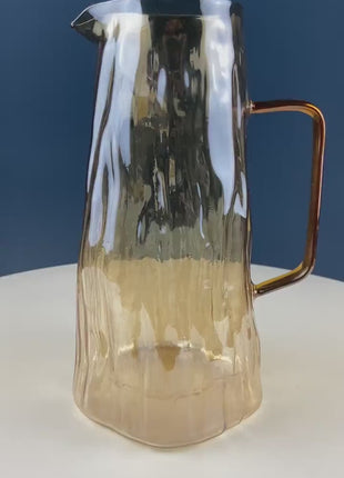 Iridescent Peach Bark Pattern Glass Pitcher Vase. Hand Blown 10" Water Ice Tea Juice or Lemonade Jug. Garden Party Lemonade Stand Tea Party.