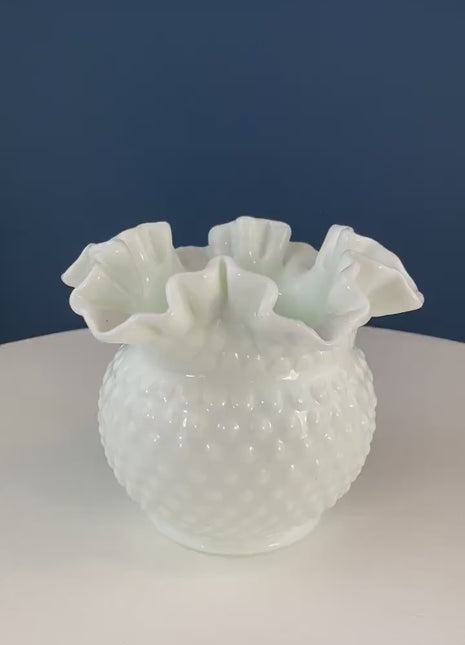 Classic Fenton Hobnail Vase with Ruffled Edge. Round Milk Glass Flower Vase. Collectible White Glass. Wedding Registry. Anniversary Gift.