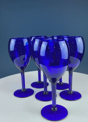 Cobalt Blue Wine Glasses.  Set of Six Stemware. Dark Blue Modern Glasses. Holiday Celebration.