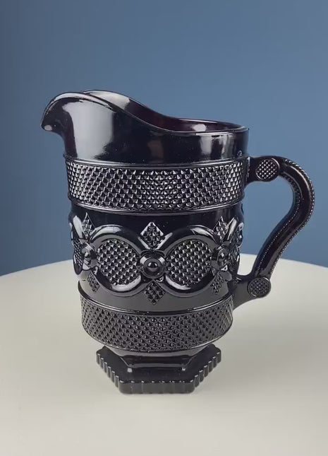 Vintage Ruby Red Avon Cape Cod Dish 16 Set. 5 Dessert Bowls 5 Mugs Pitcher 2 Cups, 3 Candle holders. Pressed Glass Roman Rosette Pattern.