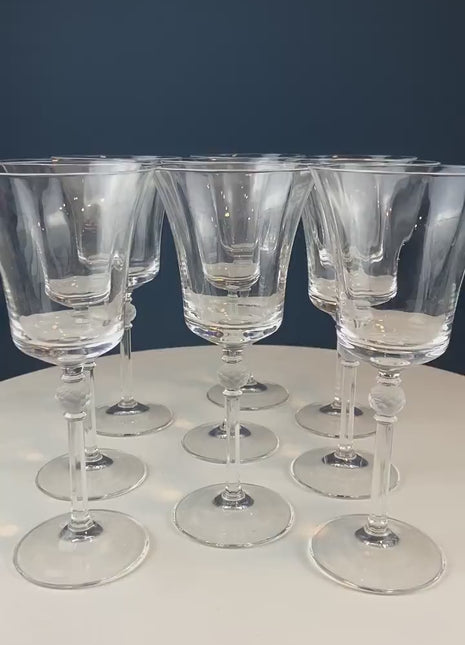 Crystal Wine Goblets with Ball Stem. Enchantress by Mikasa. Frosted Ball Shaped like Berries & Leaves. Set of 9. Stunning Ping.