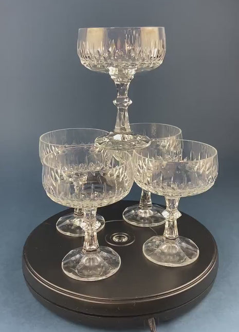 Cut Crystal Champagne Glasses. Geometrical Motif. Set of 6 Stemware. Incredible Shimmer & Ping. Wedding Gift. Housewarming Celebration.