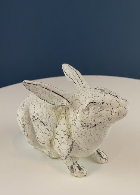 Rustic Bunny Figurine. Rabbit with Cracked Paint Texture. Vintage Easter Display. Spring Celebration. Modern Farmhouse Living. Kids Room.