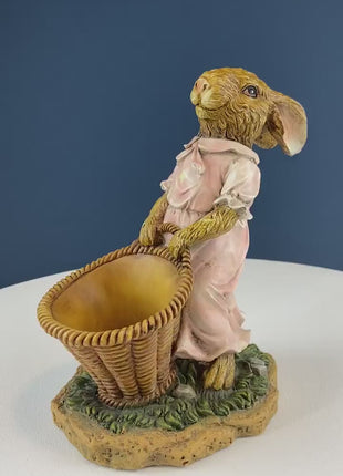 Chrisdon Brown Rabbit Figurine with Basket. Highly Collectible