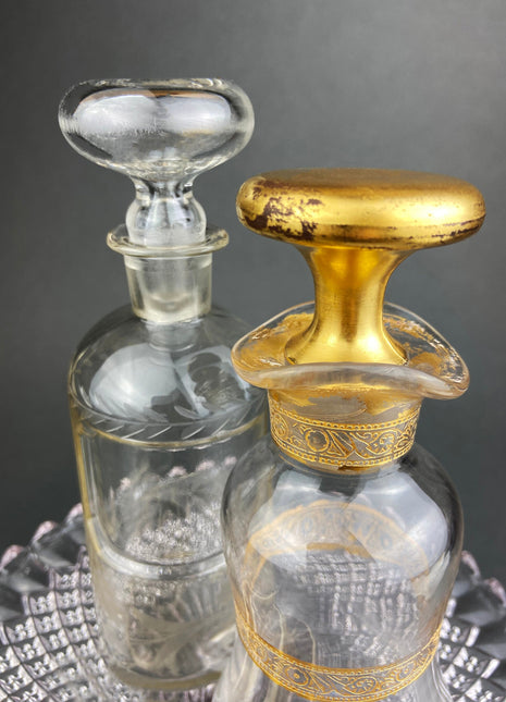 Antique Apothecary Bottles. Set of Two Victorian Rose Water Bottles. Beautifully Detailed Collectible Bottles with Stoppers. French Decor.