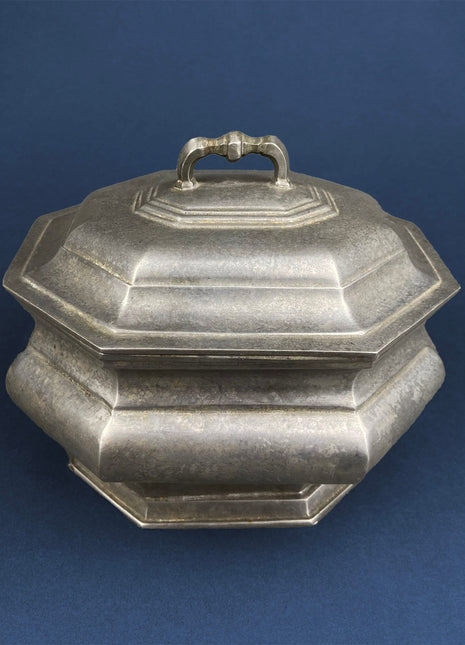 Antique Italian Pewter Box with Hinged Lid. Large Pewter Urn Made in Italy. Trinket or Jewelry Box.