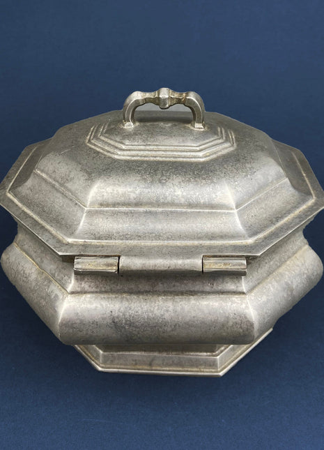 Antique Italian Pewter Box with Hinged Lid. Large Pewter Urn Made in Italy. Trinket or Jewelry Box.