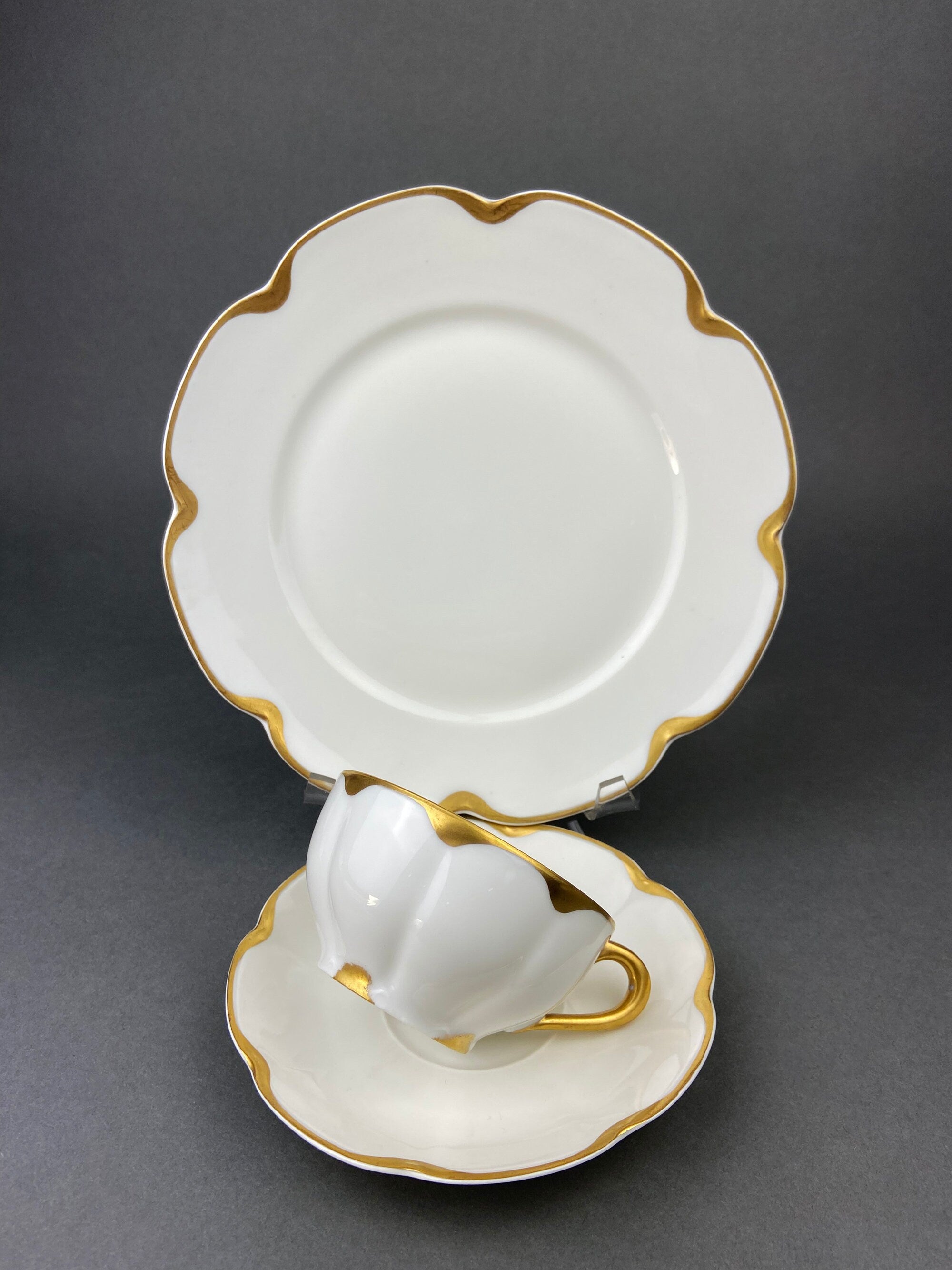 Antique Limoges Porcelain Tea Set/Trio. Tea Cup, Saucer and Salad