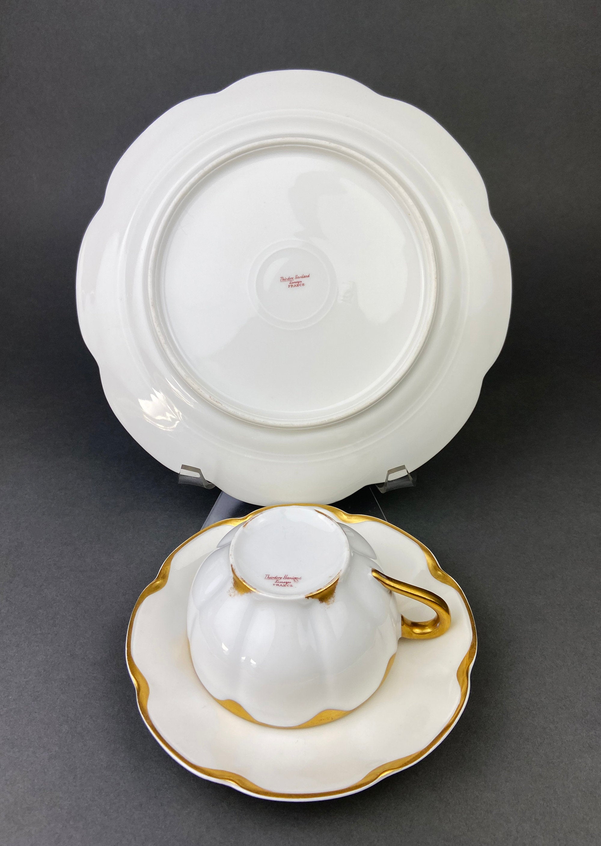 Antique Limoges Porcelain Tea Set/Trio. Tea Cup, Saucer and Salad