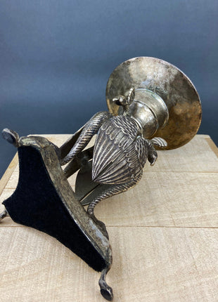 Antique Pillar Candle Holder / Silver Plated Candle Stand / Ornate Pedestal Stand with Beautiful Sculpted Birds.
