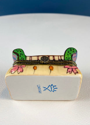 Tea Time Porcelain Limoges Box. Miniature Tea Setting, Tea/Coffee Pot & Cups with Floral Motif. Made in France. Highly Collectible.