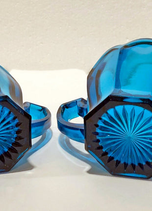 Blue Glass Creamer and Sugar Bowl by Imperial Glass / Old Williamsburg Pattern.