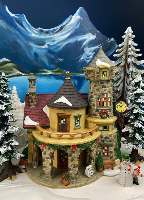 Christmas Village Accessories by O'Well. Illuminated Red Lion Inn. Very Large, Limited Edition Porcelain Lighted House.