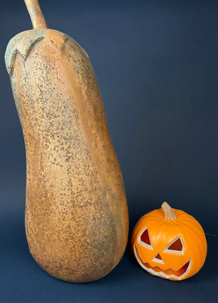 Extra Large Gourd or Pumpkin. Vintage Thanksgiving, Halloween, or Fall Home Decoration. Composite Gourd Looking as Made of Concrete.