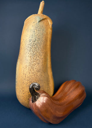 Extra Large Gourd or Pumpkin. Vintage Thanksgiving, Halloween, or Fall Home Decoration. Composite Gourd Looking as Made of Concrete.