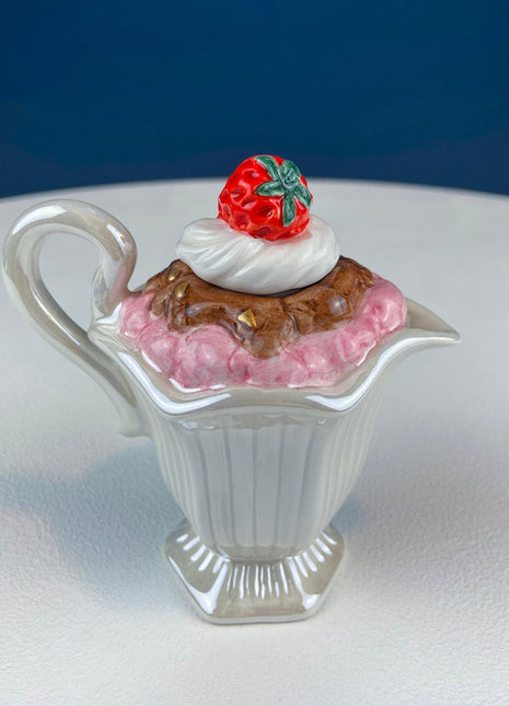 Ice Cream Shaped Creamer. Gift Gallery Fitz and Floyd. Strawberry and Chocolate Ice Cream Shaped Tiny Teapot. Cute & Thoughtful Gift.