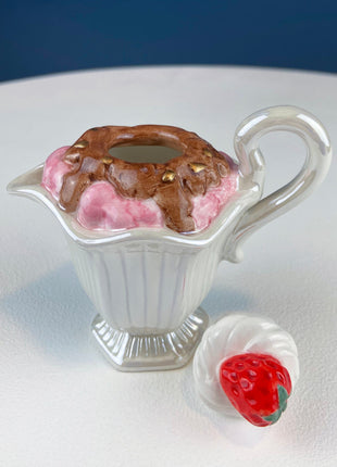 Ice Cream Shaped Creamer. Gift Gallery Fitz and Floyd. Strawberry and Chocolate Ice Cream Shaped Tiny Teapot. Cute & Thoughtful Gift.
