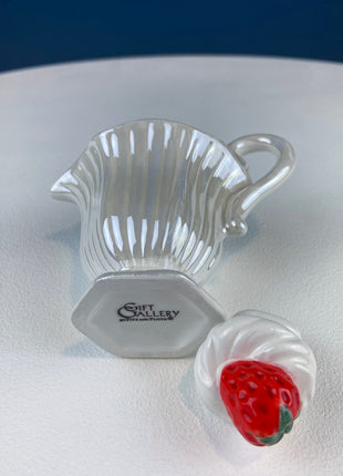 Ice Cream Shaped Creamer. Gift Gallery Fitz and Floyd. Strawberry and Chocolate Ice Cream Shaped Tiny Teapot. Cute & Thoughtful Gift.