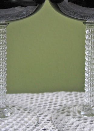 Fostoria Precedence Black Crystal Goblets with Clear Stems, 6108. Set of 5 Glasses.