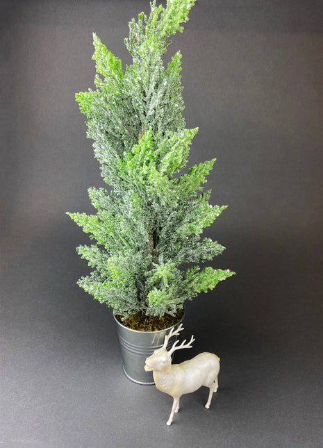 Frosted Christmas Tree in Silver Container. Sparkling Pine Tree in Metal Bucket. Winter/Holiday Decor for Office or Home.