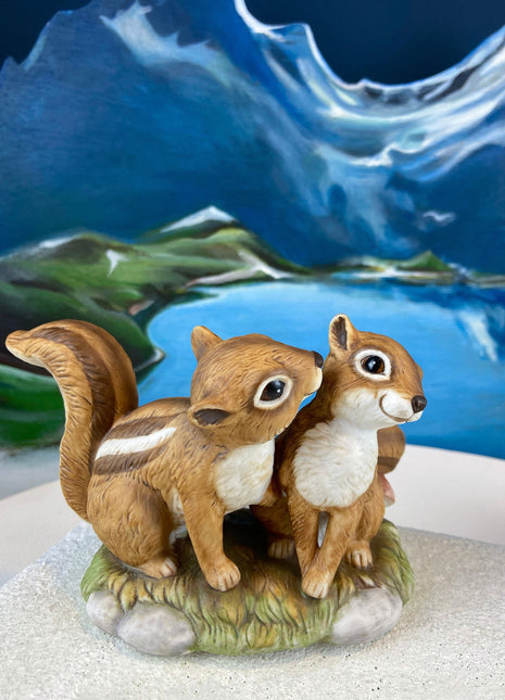 Hand Painted Sweetheart Chipmunks. Masterpiece Porcelain by HOMCO. Fall Home & Retail Decoration. Modern Farmhouse. Table Centerpiece.