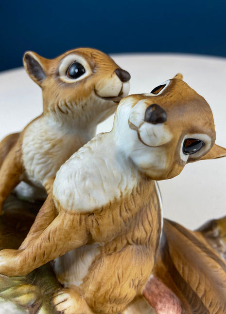 Hand Painted Sweetheart Chipmunks. Masterpiece Porcelain by HOMCO. Fall Home & Retail Decoration. Modern Farmhouse. Table Centerpiece.