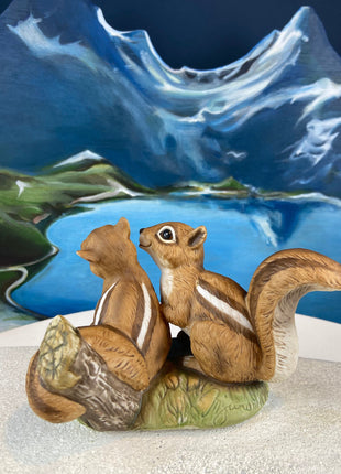Hand Painted Sweetheart Chipmunks. Masterpiece Porcelain by HOMCO. Fall Home & Retail Decoration. Modern Farmhouse. Table Centerpiece.