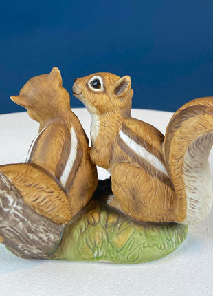 Hand Painted Sweetheart Chipmunks. Masterpiece Porcelain by HOMCO. Fall Home & Retail Decoration. Modern Farmhouse. Table Centerpiece.