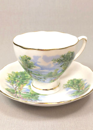 Tea Cup with Saucer by Colclough , Landscape with River and Trees Pattern. Made in England.