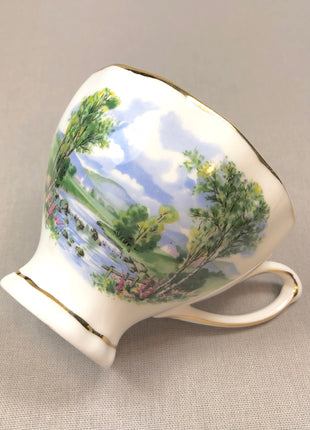 Tea Cup with Saucer by Colclough , Landscape with River and Trees Pattern. Made in England.
