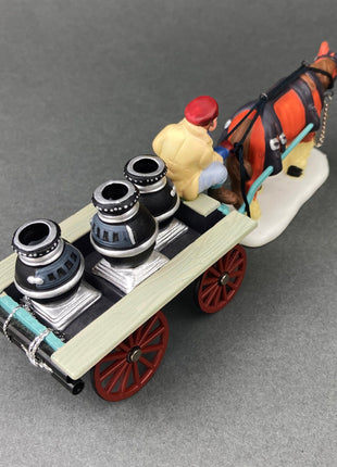 Village Accessories by Department 56. Stoves and Pipes. A New Potbellied Stove For Christmas. Set of Two Handpainted Porcelain Figurines.