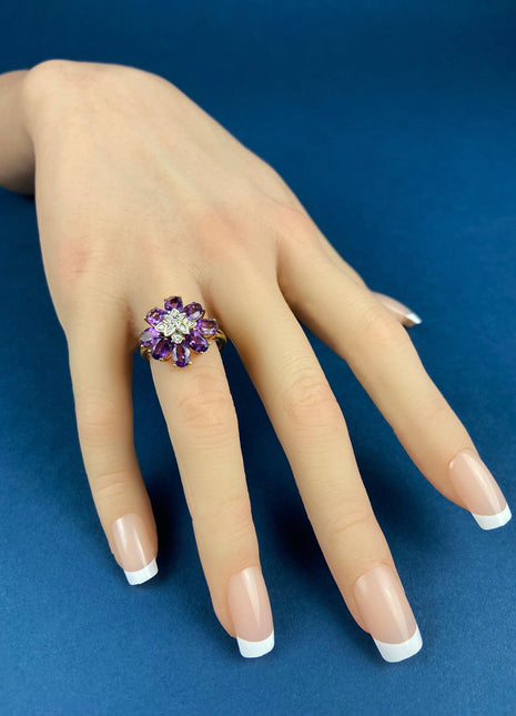 Vintage 10k Gold Amethyst and Diamond Ring