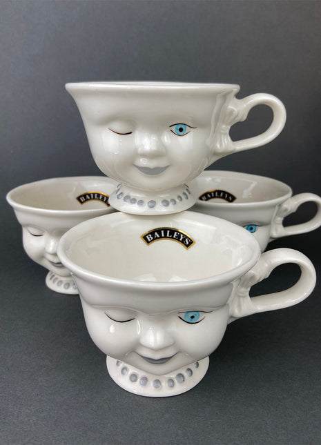 Bailey's Irish Cream Cups. Set of Five Vintage Winking Face Cups. Helen Hunt for LA Youth Network.