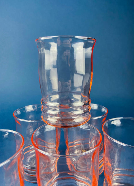 Vintage Blush Pink Depression Glass Tumblers. Set of Six Water/Juice Glasses With Fluting. 8oz Tumblers. French Country. Luxury Living.