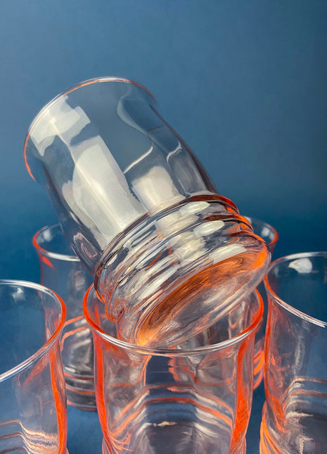 Vintage Blush Pink Depression Glass Tumblers. Set of Six Water/Juice Glasses With Fluting. 8oz Tumblers. French Country. Luxury Living.