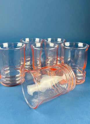 Vintage Blush Pink Depression Glass Tumblers. Set of Six Water/Juice Glasses With Fluting. 8oz Tumblers. French Country. Luxury Living.