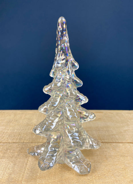 Clear and Iridescent Crystal Tree. Christmas Pine, Spruce. 6.25" Tall Glass Tree. Holiday Celebration.