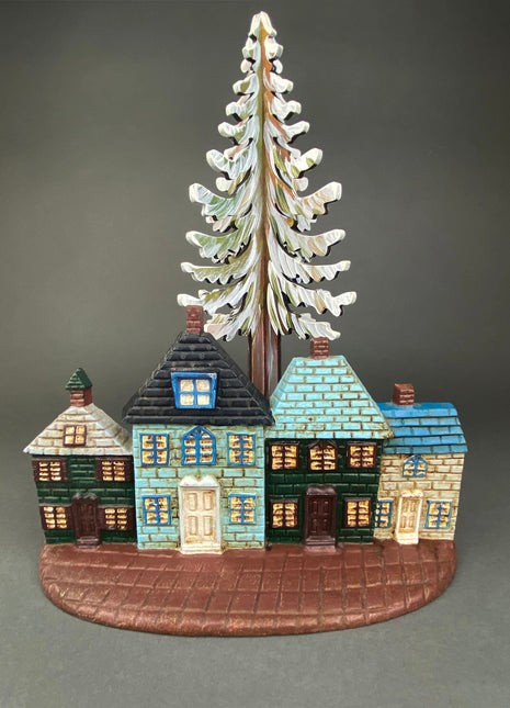 Door Stopper Shaped like Row of Houses.  Vintage, Cast Iron Stopper.