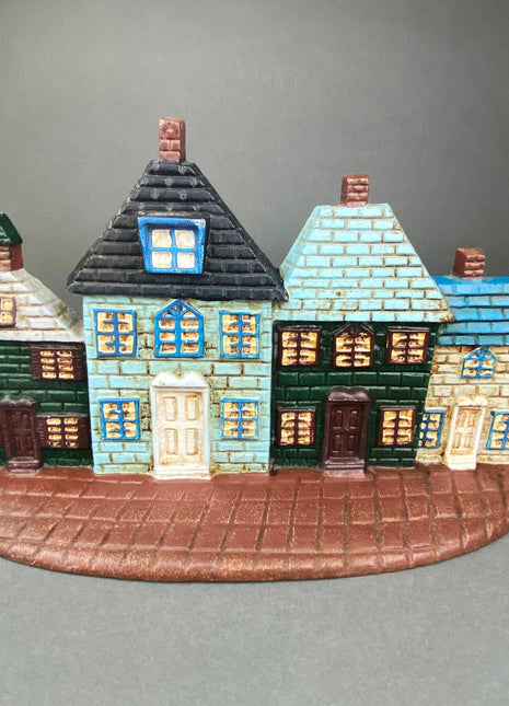 Door Stopper Shaped like Row of Houses.  Vintage, Cast Iron Stopper.