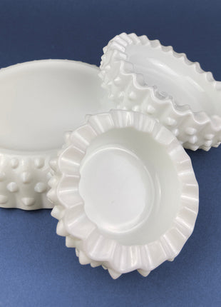 Vintage Fenton Milk Glass Nesting Ashtrays. Hobnail Ashtrays or Bowls with Scalloped Edge. Set of Three. Gift for Him.