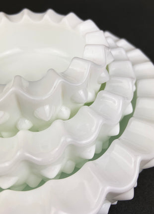 Vintage Fenton Milk Glass Nesting Ashtrays. Hobnail Ashtrays or Bowls with Scalloped Edge. Set of Three. Gift for Him.