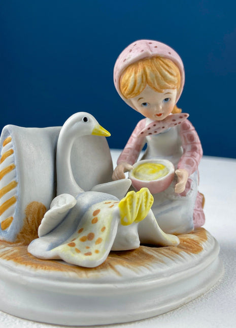 Vintage Porcelain Figurine by Lefton. Little Girl feeding Sick Goose. Cute Message: "Giving is Loving." Gift of Gratitude for a Friend/Partner.