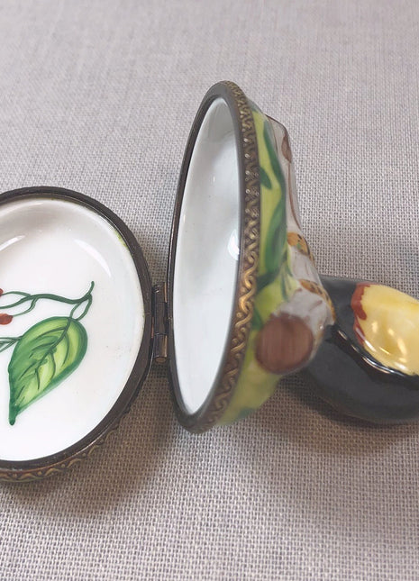 Limoges Box with Bird on Lid. Collectible Porcelain and Brass  Item Made in France.