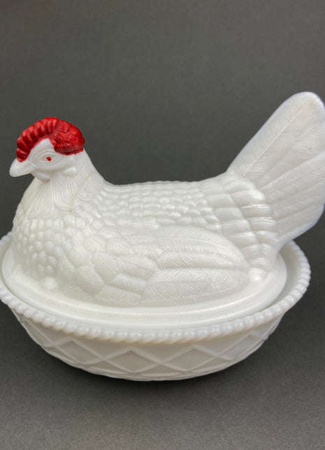 Westmoreland Nesting Hen Butter Dish. Large Milk Glass Covered Dish. Serving Dish. Collectible Milk Glass Trinket Dish.